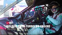 Craig Lowndes drives the Holden V6 Twin Turbo Supercar engine at full noise