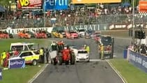 V8 Supercar explodes into flames at startline!!!