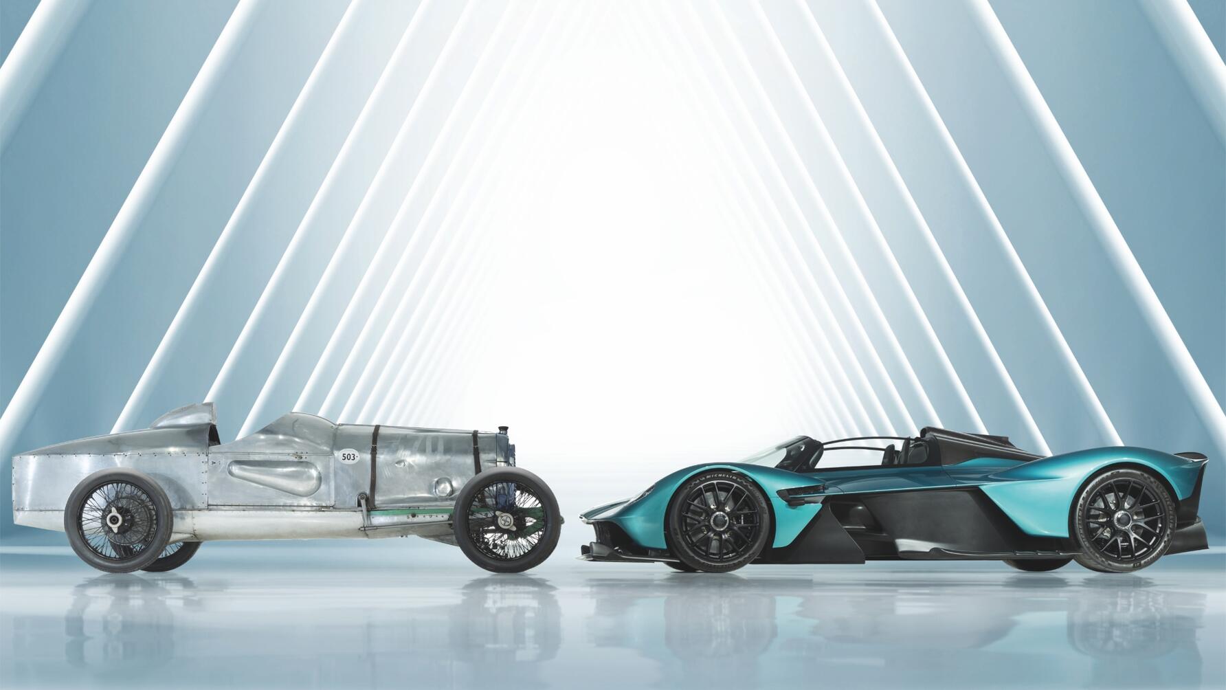 Aston Martin's 2022 Valkyrie hypercard goes nose-to-nose with the brand's 1923 Razor Blade racing car