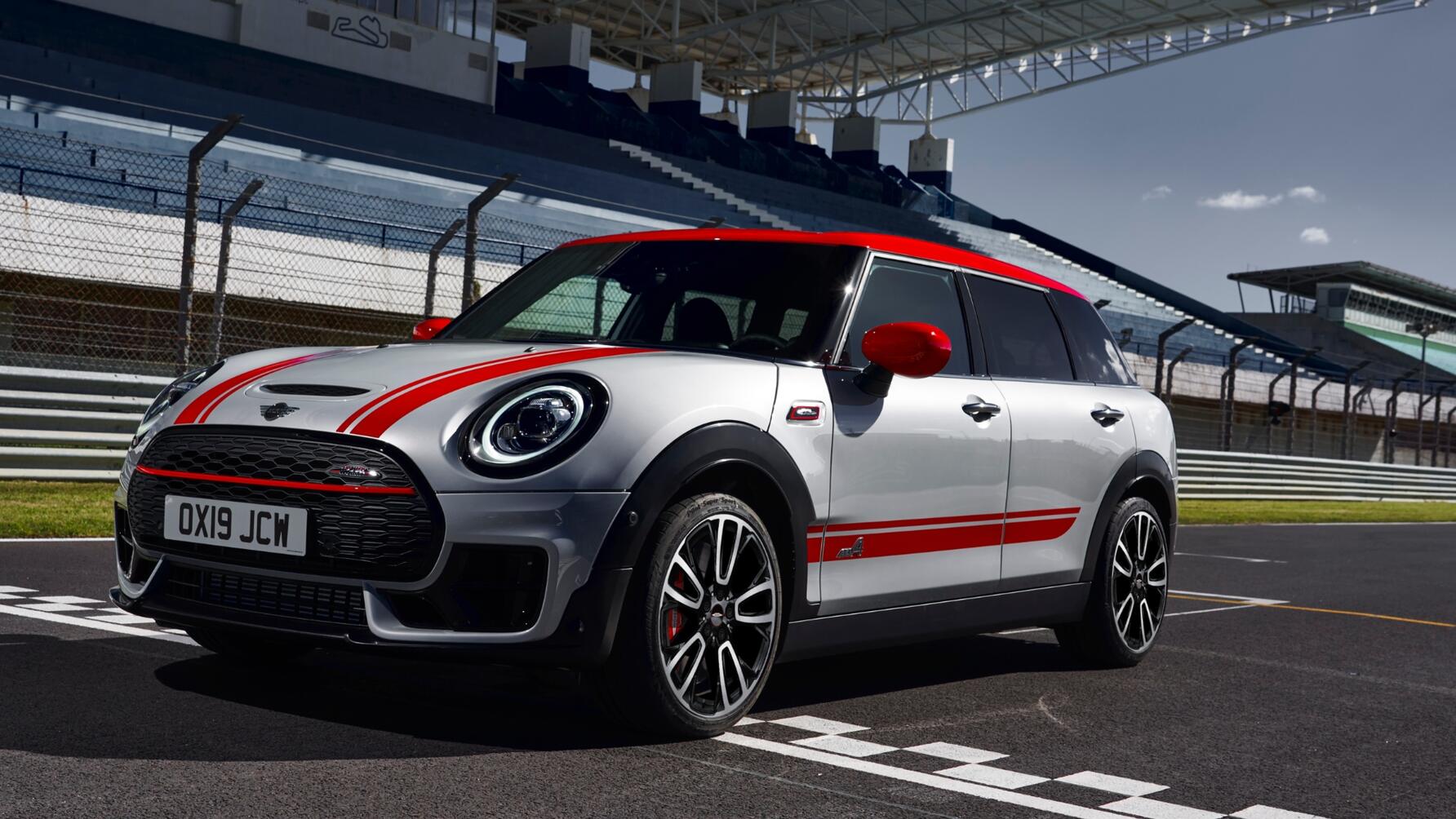 Static shot of BMW MINI JCW Clubman on race line at unidentified circuit