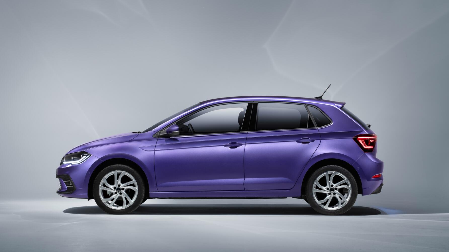 SIde profile of VW Polo in purple