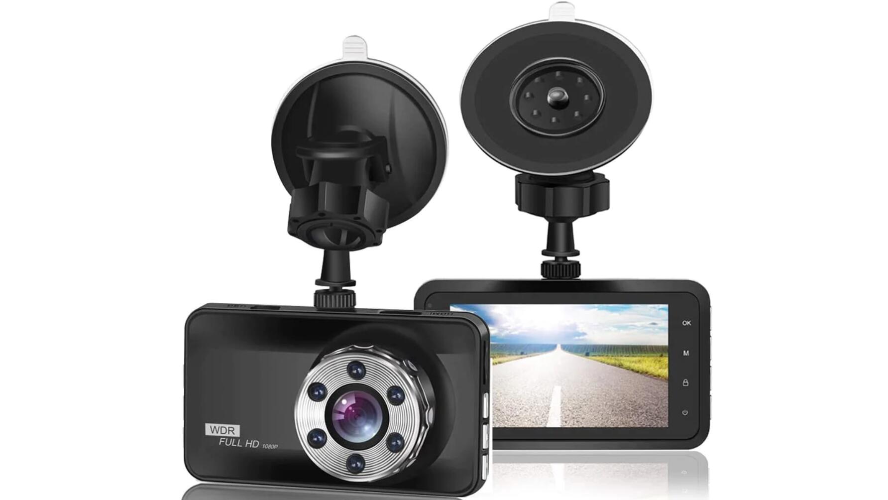 Orskey S680 dash cam product shot from front and rear, showing display screen